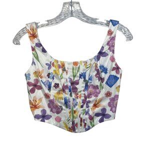 Kutumai Floral Print Sleeveless Corset Top Scoop Neck Back Zipper Size XS New